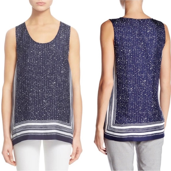 Vince Navy Silk Scarf Print Tank Top small - Picture 1 of 6